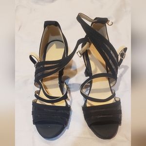 New Women's Latin black suede dance shoes heels